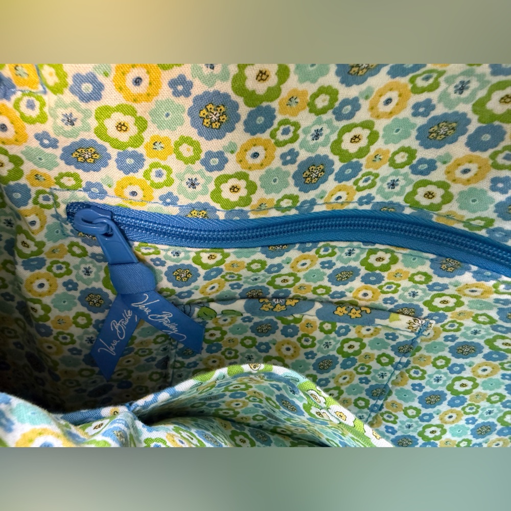 Vera Bradley English Meadow Quilted Tote Bag Blue Green Floral Retired Pattern - Picture 9 of 11